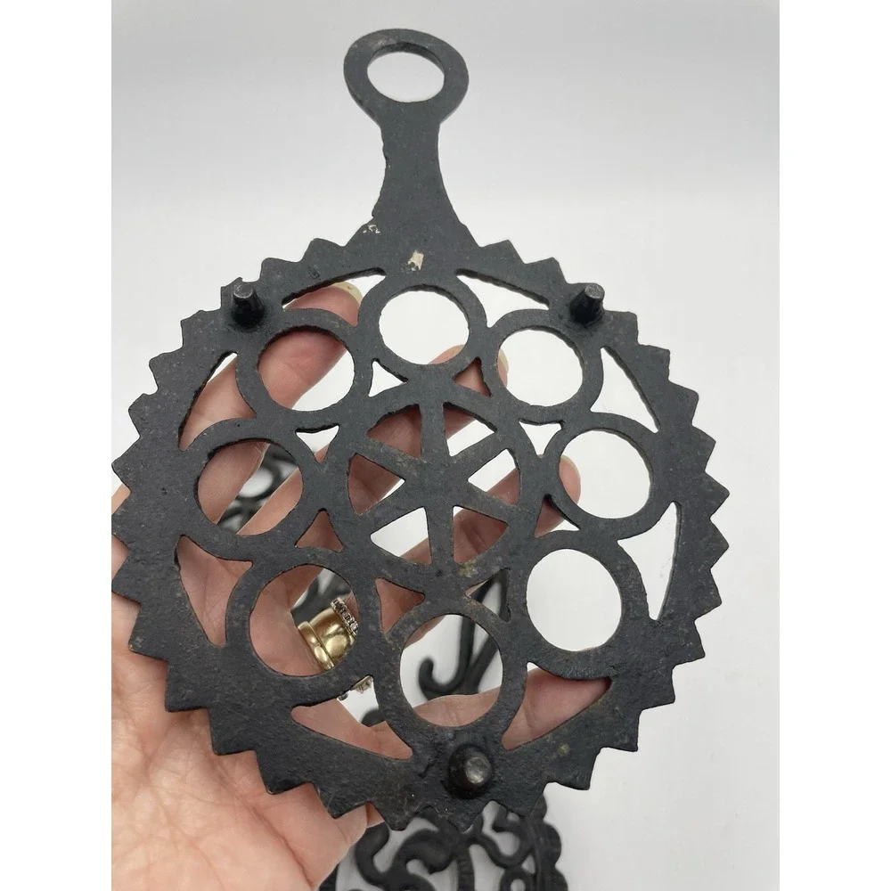 Vintage MCM  Set of 3 Black Cast Iron Trivets Wall Hangings Round Stars